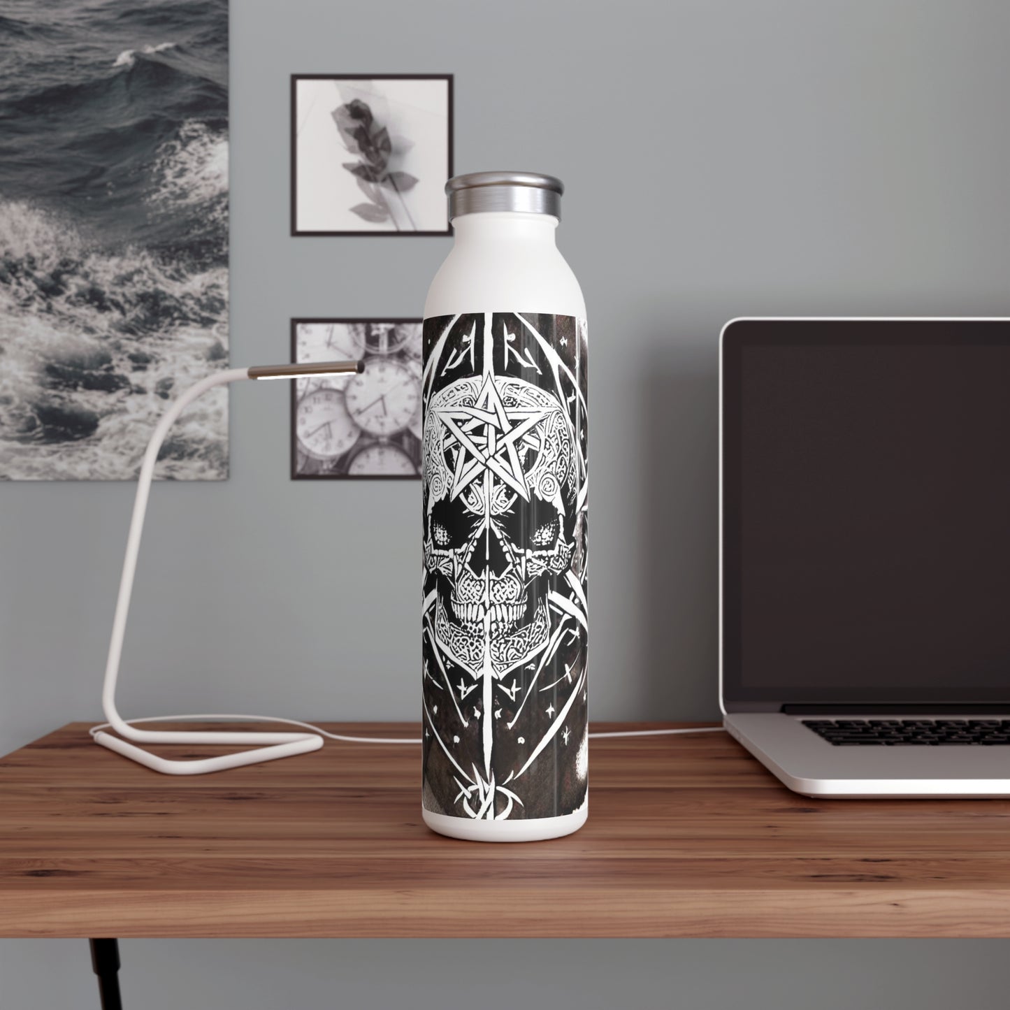 Pentagram Skull Slim Water Bottle