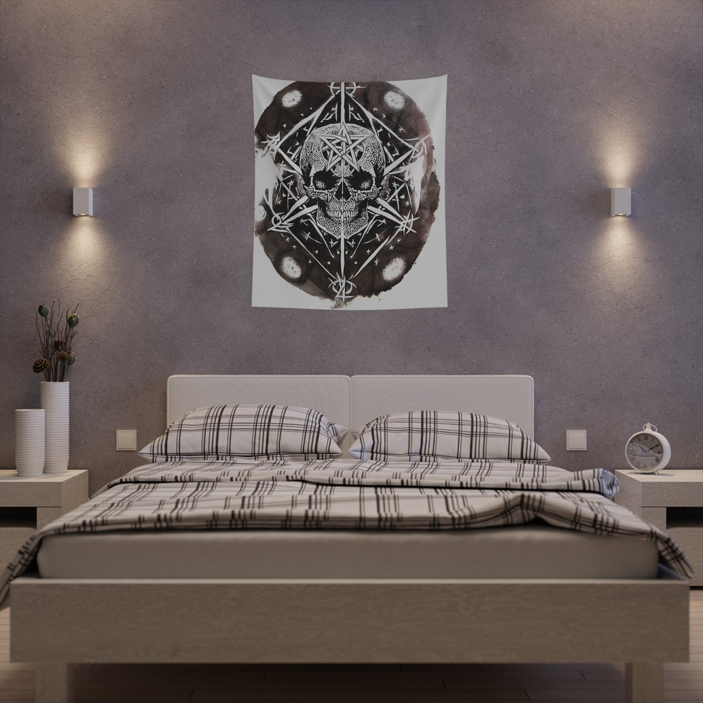 Pentagram Skull Printed Wall Tapestry