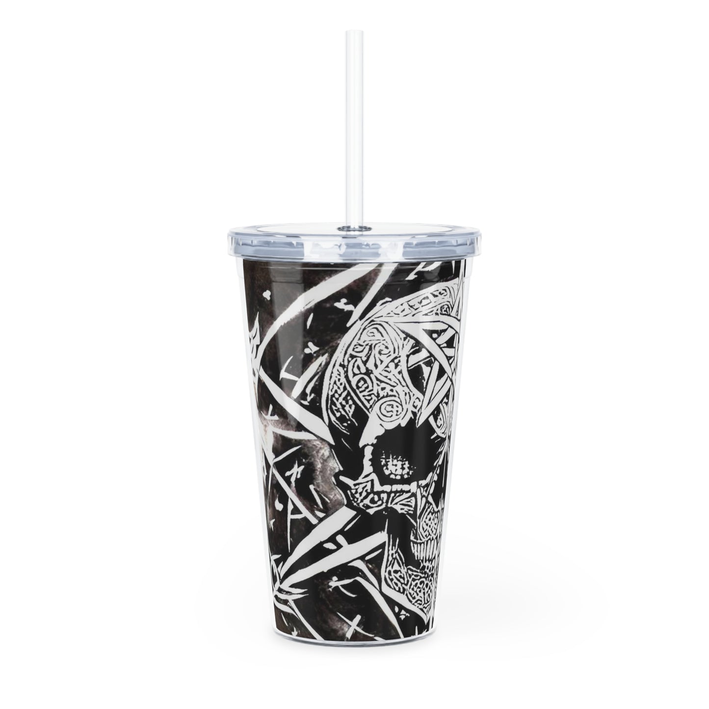 Pentagram Skull Plastic Tumbler with Straw