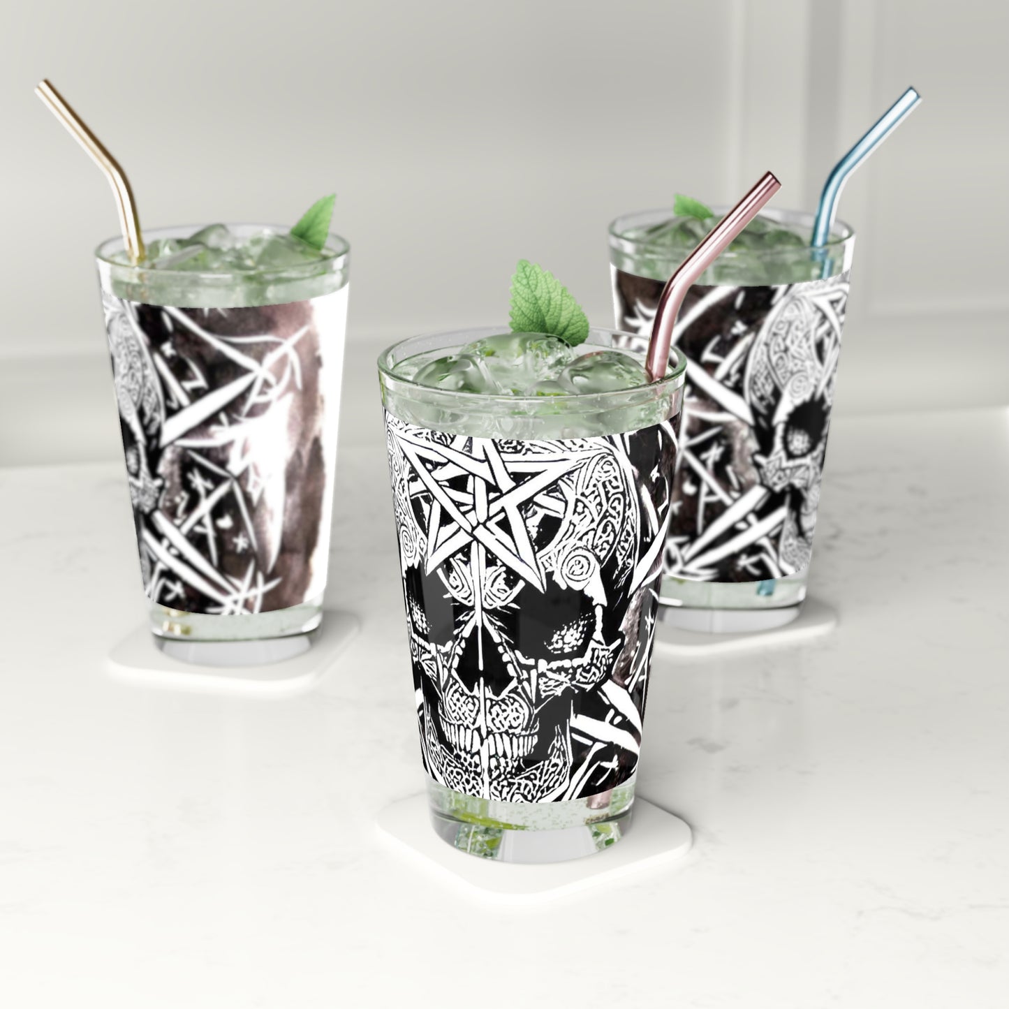 Pentagram Skull Pint Glass, 16oz