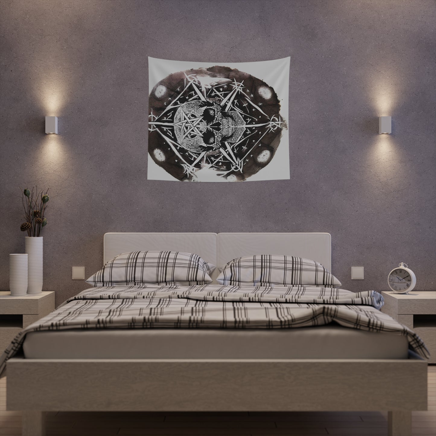 Pentagram Skull Printed Wall Tapestry