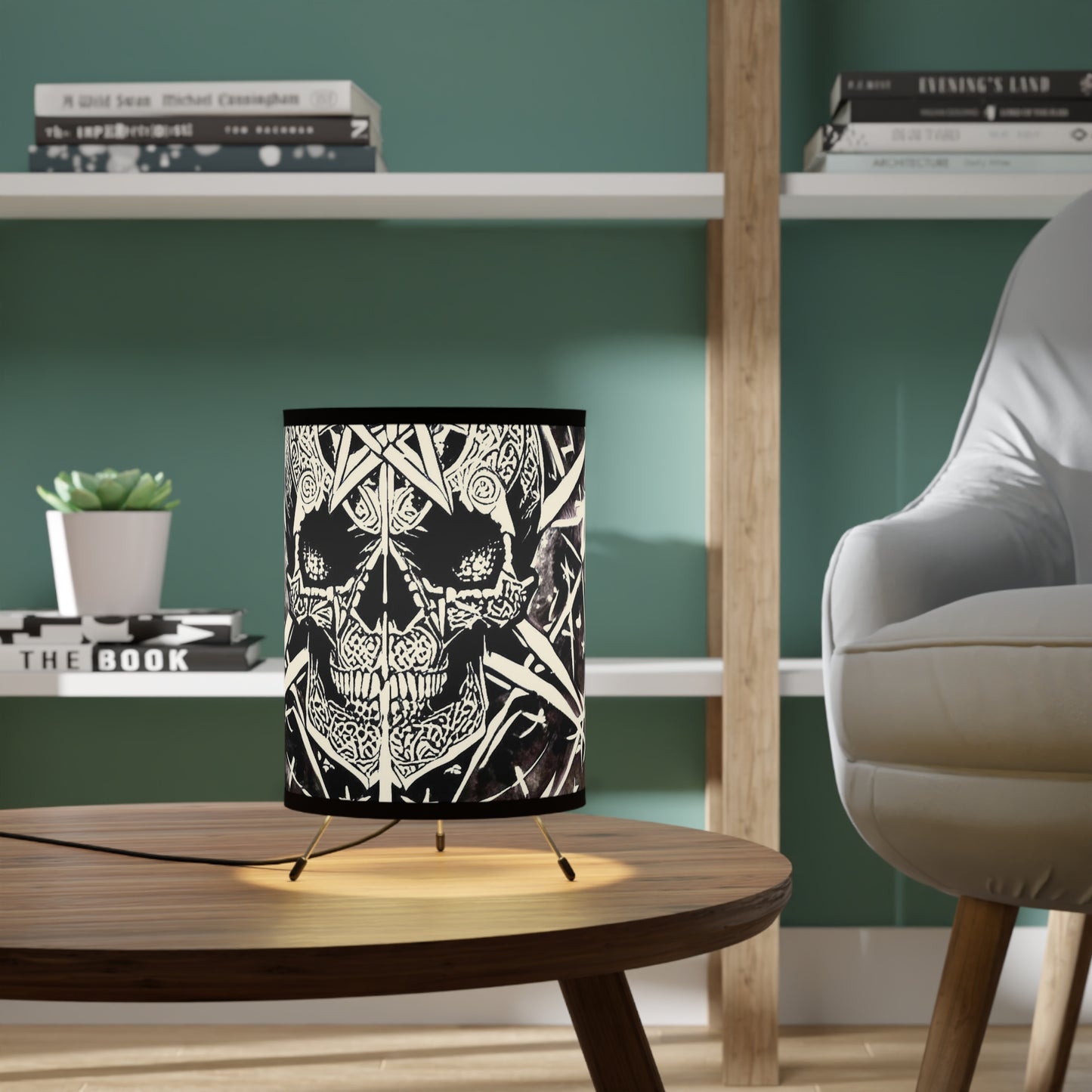 Pentagram Skull Tripod Lamp with High-Res Printed Shade, US\CA plug