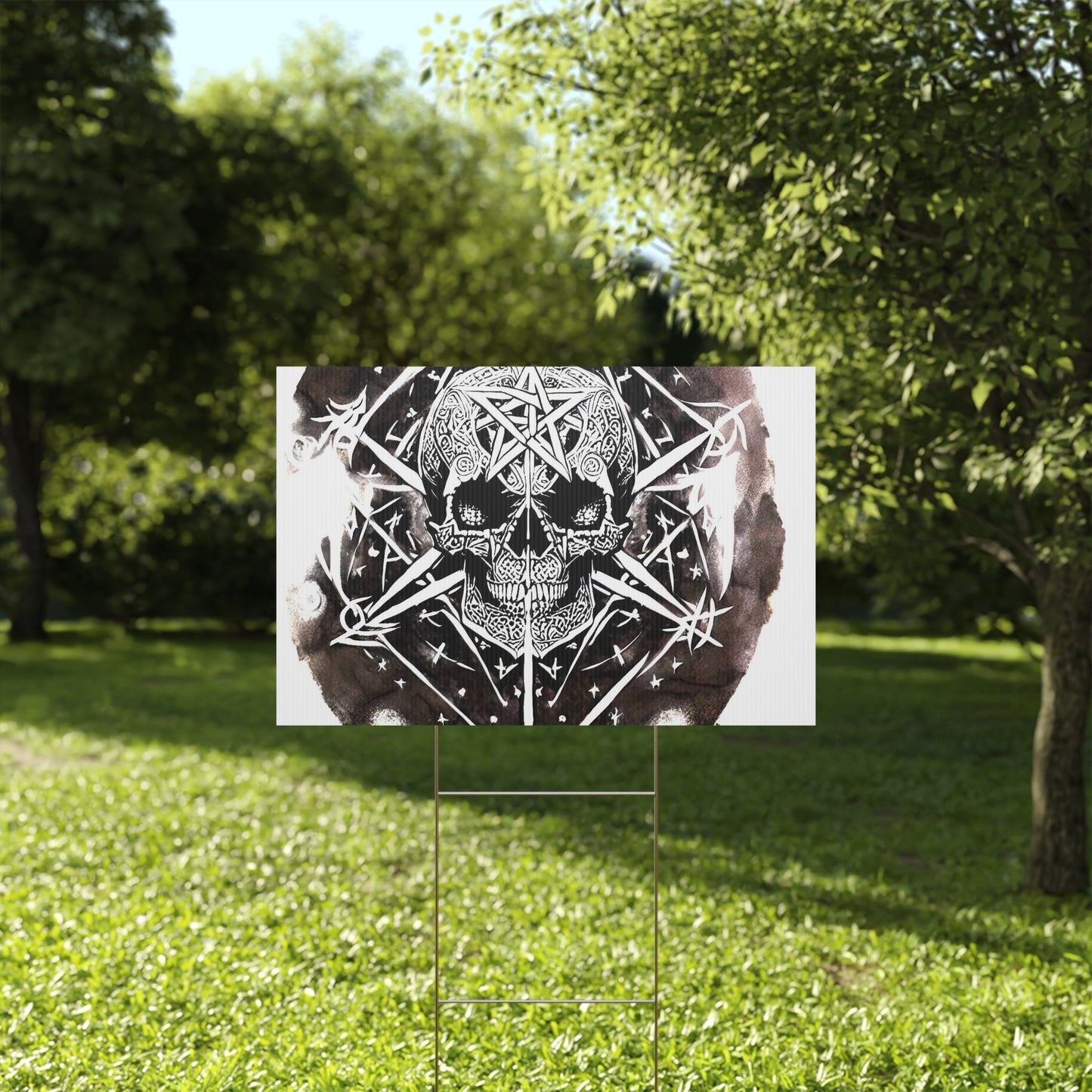 Pentagram Skull Plastic Yard Sign