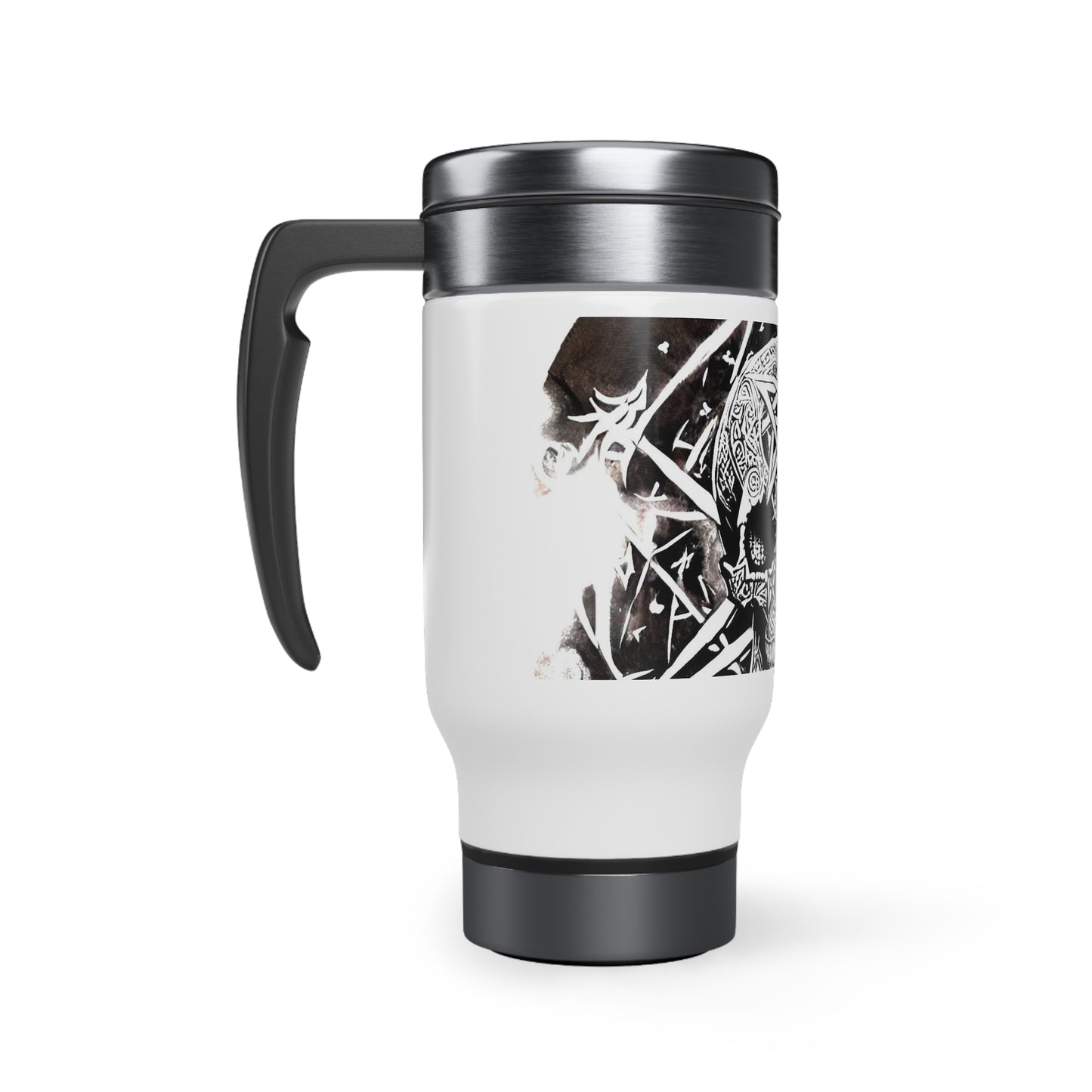 Pentagram Skull Stainless Steel Travel Mug with Handle, 14oz