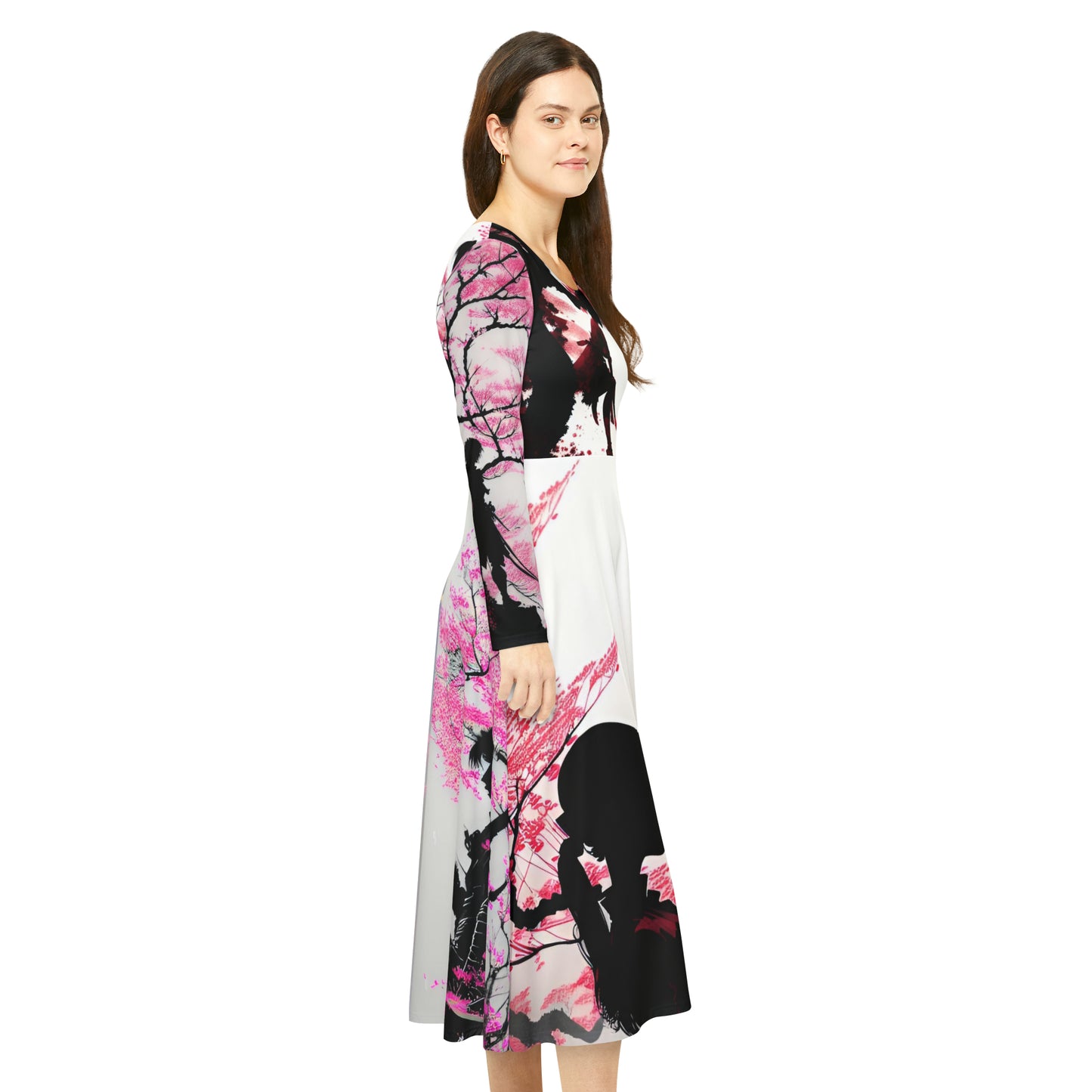 Cherry Blossom Women's Long Sleeve Dance Dress (AOP)