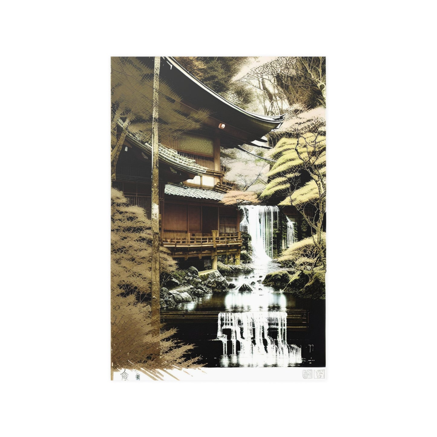 japanese waterfall Satin Posters (210gsm)