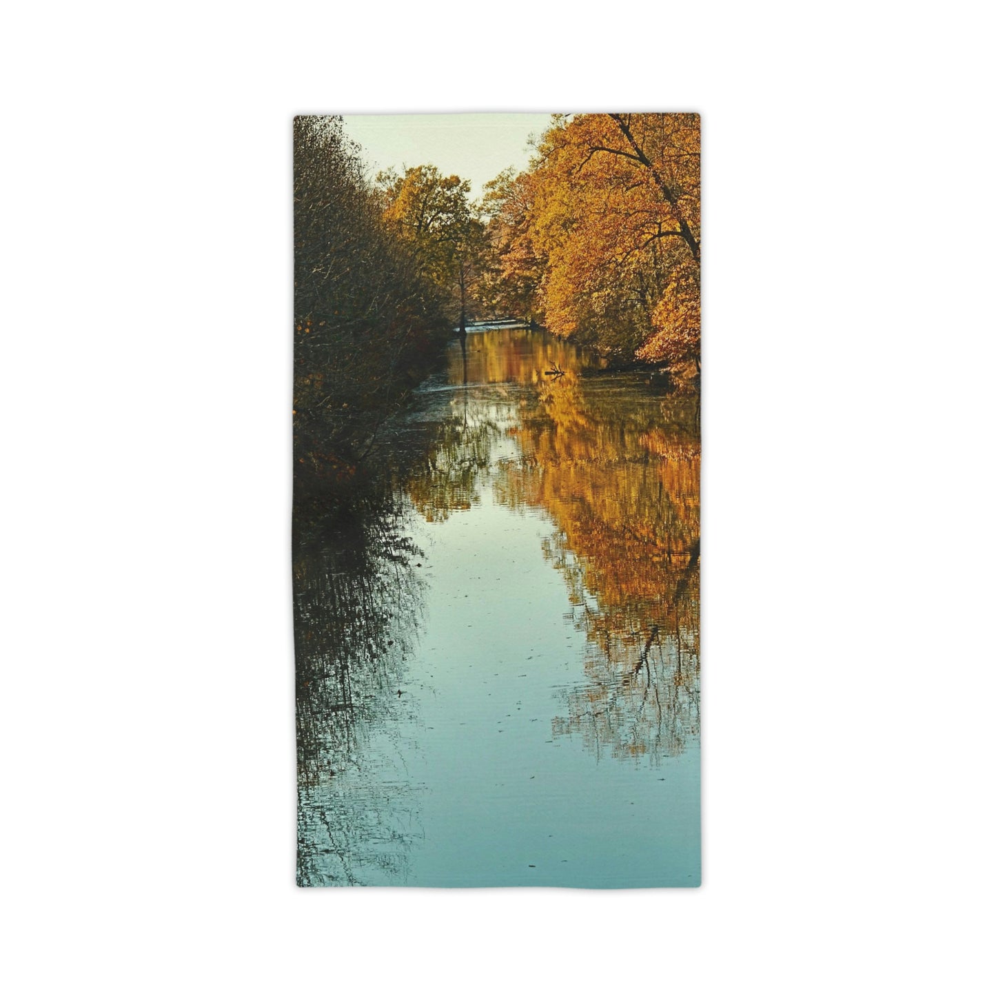 Fall leaves and river Beach Towels