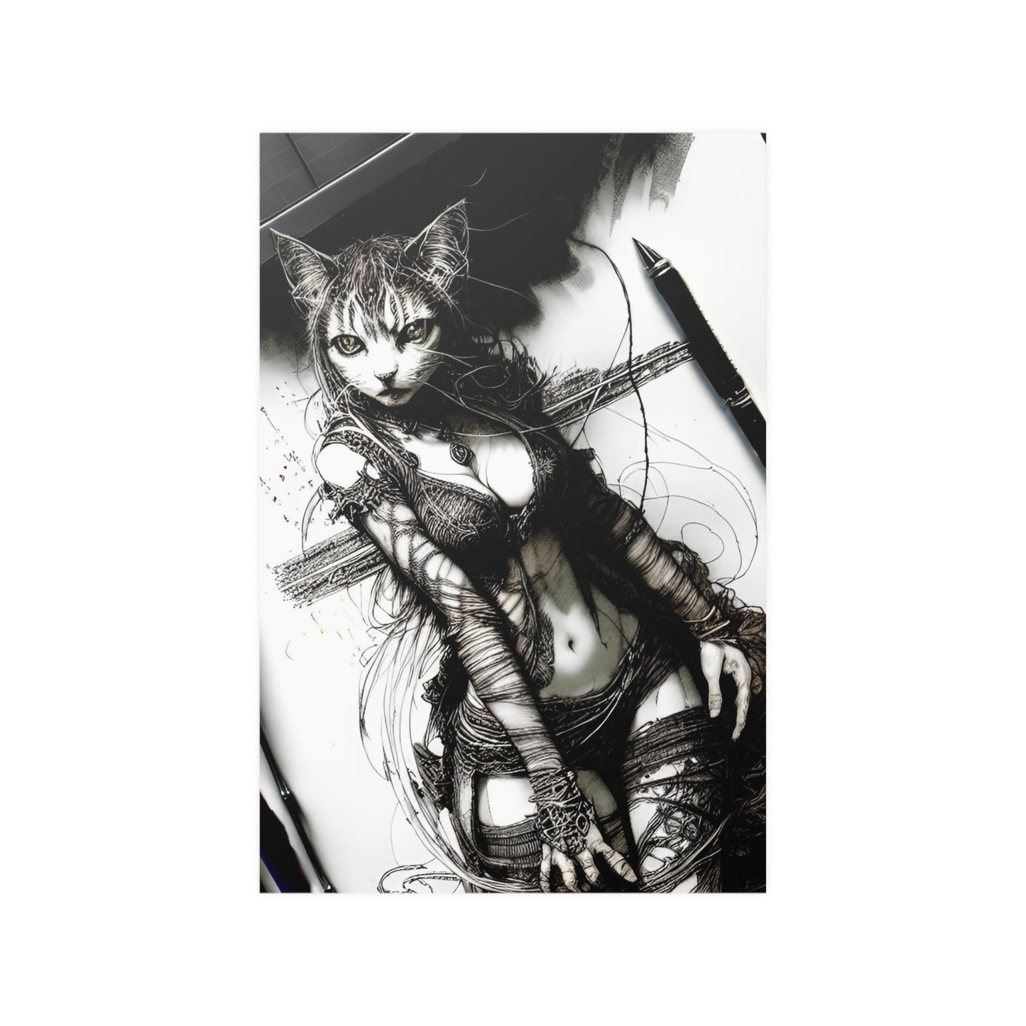 cat girl 2 Satin Posters (210gsm)